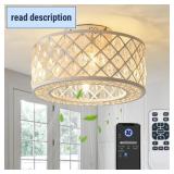 Retails for $109! 18inch 18 Inch Caged Ceiling Fans with Lights, Low Profile Ceiling Fan and Remote/APP Control Fandelier Crystal Fan Light for Bedroom Living Room Dining Room Kitchen Indoor, Includin