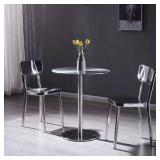 Retails for $170! 23.62*23.62 Stainless Steel Bar Table, Round Counter Height Bistro Pub Table for Indoor/Outdoor - 23.6" Durable Kitchen Breakfast Table with Stable Base & Easy Assembly (Modern Desig