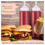 Dandat 48 Pcs Condiment Squeeze Bottles Plastic Squeeze Condiment Bottles Multipurpose Squirt Bottles for Cooking Condiment Dispenser with Lids for BBQ Sauce Ketchup Grilling Syrup Pancake (12 oz)