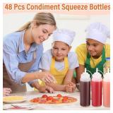 Dandat 48 Pcs Condiment Squeeze Bottles Plastic Squeeze Condiment Bottles Multipurpose Squirt Bottles for Cooking Condiment Dispenser with Lids for BBQ Sauce Ketchup Grilling Syrup Pancake (12 oz)