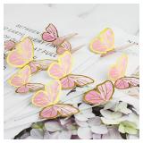 Pink Butterfly Cake Toppers, 11pcs Cupcake Toppers Happy Birthday Metal Gold Topper for Girls Women