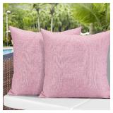 OTOSTAR Set of 2 Outdoor Waterproof Throw Pillow Covers 20x20 Inch Garden Decorative Pillow Covers Square Outdoor Pillowcase Farmhouse Cushion Case Patio Pillows for Couch Tent Sofa Bench Decor (Pink)