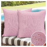 OTOSTAR Set of 2 Outdoor Waterproof Throw Pillow Covers 20x20 Inch Garden Decorative Pillow Covers Square Outdoor Pillowcase Farmhouse Cushion Case Patio Pillows for Couch Tent Sofa Bench Decor (Pink)