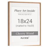 18x24, 1P 18 x 24 Poster Frame, USA-Sourced Natural Cherry Wood Picture Frame with Tempered Glass, Handcrafted Rounded Corner 18x24 Wooden Frame Matted to 16x20 Photos, Horizontal or Vertical Wall Mou