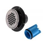 New Oaty 2" or 3" PVC Shower Drain with Round Screw-In Stainless Steel Strainer, Tile Ring & Test Plug (4-Pack)