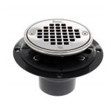 New Oaty 2" or 3" PVC Shower Drain with Round Screw-In Stainless Steel Strainer, Tile Ring & Test Plug (4-Pack)