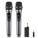 Wireless Microphone, Professional Dual Handheld Cordless Dynamic Mic System with Rechargeable Receiver,Karaoke Microphone Set for Singing, Karaoke, Wedding, DJ, Party, Speech, Church, Class Use, PA Sy