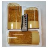 LED Flameless Flickering Battery Operated Candles with Remote Timer, Real Wax Moving Wick Pillar Glass Candles for Festival Wedding Christmas Home Party Decor(Gold, Pack of 3) - Retail: $27