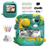 Kids Camera Instant Print, CAMCLID 2.4 Inch Screen Camera for Kids Dinosaur Children Digital Camera with 32GB Card & 3 Rolls Paper, Christmas Birthday Gift Toys for Boys Girls 3-12 Age (Green) - Retai