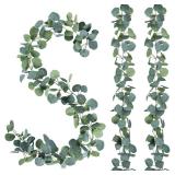 6 Pack Artificial Eucalyptus Garland Greenery Leaves Handmade 3D Silk Vines Silver Dollar Leaves Faux Leaf Plants for Wedding Wall Table Party Home Fireplace Bedroom Decor