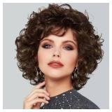 Women Short Brown Curly Wig with Bangs Shoulder Length Naturel Halloween Bob Hair Wigs for Women Daily Party Use