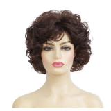 Women Short Brown Curly Wig with Bangs Shoulder Length Naturel Halloween Bob Hair Wigs for Women Daily Party Use
