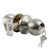 Keyed Entry Door Knob with Lock, Interior and Exterior Door Lock, Standard Ball, Satin Nickel