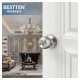 Keyed Entry Door Knob with Lock, Interior and Exterior Door Lock, Standard Ball, Satin Nickel