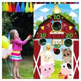Farm Animals Toss Game with 3 Nylon Bean Bags, Indoor and Outdoor Farm Animals Party Game for Kids and Adults, Farmer Theme Birthday Party Decorations and Supplies
