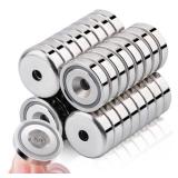 32 Pack Strong Magnets Heavy Duty Neodymium Cup Magnet with Holes 20 lbs Pulling Force Mounting Magnets Rare Earth Magnet Disc with Screws Magnetic for Holding, Industry Silver 16mm(0.63in)