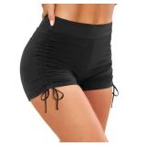 Women Swim Shorts High Waisted Swimsuit Shorts Tummy Control Bathing Suit Bottom Plus Size Boy shorts Black M