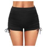 Women Swim Shorts High Waisted Swimsuit Shorts Tummy Control Bathing Suit Bottom Plus Size Boy shorts Black M