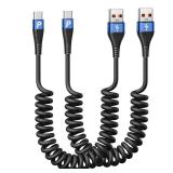 USB C Cable 3ft 2Pack Coiled USB A to USB C Charge Cord for Car, USB-C Charging Cable Compatible with iPhone 17/16/15/Plus/Pro/Pro Max/Samsung Galaxy S20 S10 S9 S8 Plus Note 10 and Other USB C Devices