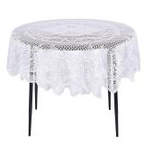 Juvale Round Lace Tablecloth - 59-Inch White Polyester - Scalloped Edge Circle Tablecloth with Floral Overlay & Vintage Decor for Wedding Receptions & Home