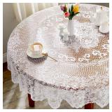 Juvale Round Lace Tablecloth - 59-Inch White Polyester - Scalloped Edge Circle Tablecloth with Floral Overlay & Vintage Decor for Wedding Receptions & Home
