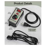 AC Motor Speed ââController Voltage Regulator 100V-110V- 120v 15A 4000W,with 5 FT Extension Cord Rheostat Variable Speed Controller for Fan Speed Controller Electric Motor Angle Grinder Exha