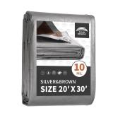 RAINDEWAY Tarps Heavy Duty Waterproof 20x30 Feet,10Mil Thick Multipurpose Large Tarp Cover with Metal Grommets and Reinforced Edges, Silver/Brown Tarp - Retail: $84