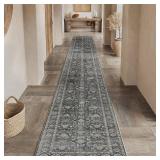 PureCozy Black Runner Rug 2x12 Vintage Area Carpet Hallway Long Indoor Kitchen Washable Living Room Low Pile Traditional Distressed Retro Accent Throw Rug Non Slip Laundry Bathroom Office Dining Room 