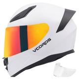 Full Face Motorcycle Helmet for Unisex-Adults DOT Approved WS-609 Motorbike Street Bike Racing Helmets with Visor(Gloss White, L) - Retail: $71
