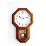 Classic Antique Mini Pendulum Wall Clock, Wood Simulated Vintage Bronze Texture, Non Ticking Silent Sweep Quartz Movement, Width 11.4â, Length 18.5â, Retro Rustic Country Style, Plastic Fram