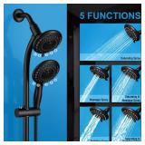 Handheld Showerhead & Rain Shower Combo for Easy Reach, 27.5 Drill-free Stainless Steel Slide Bar, 5âof 5-setting Handheld Shower and Showerhead, with 5ft Hose - Black - Retail: $74"