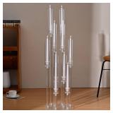 10 Arm Acrylic Candelabra Centerpieces for Wedding Tables, Floor Clear Tall Candlesticks Holder with Removable Lampshade for Birthday Party Home Decoration, Fit 0.82 LED Candles(37.7Inches) - Retail: 