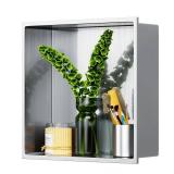 12 X 12" Shower Niche Insert Tile Ready, Niche for Shower Wall, Stainless Steel Recessed Shelf No Tile Needed for Bathroom Storage, Brushed Nickel - Retail: $59"