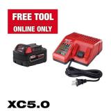 Milwaukee 48-59-1850 - M18 Redlithium XC 18V 5.0Ah Li-Ion Battery and Wall Battery Charger - Retail: $219