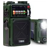Jazmm Solar Emergency Radio with 4000mAh Power Bank, Hand Crank & Bluetooth 5.0, Portable Survival Radio with SOS Alarm/Flashlight, NOAA Weather/FM/AM/SW for Camping, Hiking, Blackouts