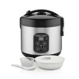 Hamilton Beach Digital Programmable Rice Cooker & Food Steamer, 8 Cups Cooked (4 Uncooked), With Steam & Rinse Basket, Stainless Steel (37518) (Needs New Cord)