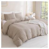 Litanika California King Size Comforter Set Khaki, 3 Pieces Lightweight Seersucker Bedding Comforters Sets, Soft Bed Set (104x96In Comforter & 2 Pillowcases)