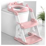Meulife Potty Training Seat, Upgrade 2 in 1 Potty Training Toilet for Toddler, Toddler Toilet Seat for Boys Girls with Support Bar, Anti-Slip Pad and Step Stool (Pink)