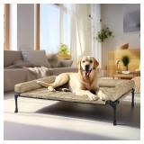 Veehoo Cooling Elevated Dog Bed Add Removable Waterproof Bolster Cushion Mat, Raised Pet Cot with Breathable Teslin Mesh, No-Slip Feet, Dog Couch Bed for Indoor Outdoor, 42x30inches, Beige, CWC2331B