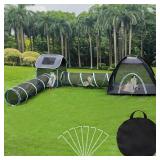 Rypet Outdoor Cat Tunnel 4-in-1 Cats Enclosure for Indoor/Outdoor Cat Tents for Outside Including 2 Tents and 2 Tunnels for Cats and Other Pets