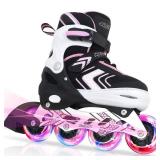 Adjustable Inline Skates for Girls, Girls Roller Skates with All Light up Wheels for Big Kids, Pink, Size 1 2 3 4