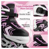 Adjustable Inline Skates for Girls, Girls Roller Skates with All Light up Wheels for Big Kids, Pink, Size 1 2 3 4
