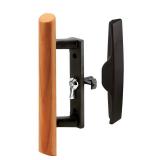Prime-Line Products C 1095 3-1/2 in. Black Diecast Sliding Glass Door Handle with Wooden Pull  Acorn