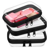 Hoolerry 3 Pcs Clear Hard Zipper Case Plastic Pouch Transparent Hard Case Clear Makeup Bag Portable Travel Organizer Bin for Cosmetics, Building Blocks, Puzzles(Black,Xs)