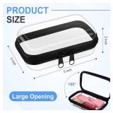 Hoolerry 3 Pcs Clear Hard Zipper Case Plastic Pouch Transparent Hard Case Clear Makeup Bag Portable Travel Organizer Bin for Cosmetics, Building Blocks, Puzzles(Black,Xs)