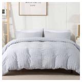 AveLom Light Gray Duvet Cover King(104 x 90 inches), 3 Pieces (1 Duvet Cover, 2 Pillow Cases), Seersucker Striped Soft Washed Microfiber Textured Duvet Cover Set with Zipper Closure, Corner Ties - Ret
