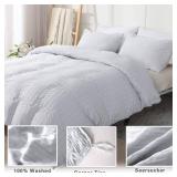 AveLom Light Gray Duvet Cover King(104 x 90 inches), 3 Pieces (1 Duvet Cover, 2 Pillow Cases), Seersucker Striped Soft Washed Microfiber Textured Duvet Cover Set with Zipper Closure, Corner Ties - Ret