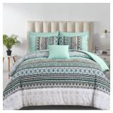 Boho Comforter Set Queen Size,8 Piece Bed in a Bag Sage Green Paisley Comforter and Sheet Set,Striped Bedding Set Soft Microfiber Complete Bedding Set - Retail: $48