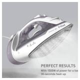 T-Fal Virtuo Steam Iron for Clothes with Retractable Cord, Portable Iron and Steamer for Clothes, Ceramic Nonstick Soleplate, 1500 Watts, Anti-Drip, Auto-Off, Scratch Resistant, Grey - Retail: $50