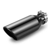 Autarboor 2.5 Inch Inlet Exhaust Tip, 2.5 Inlet 4in Outlet 12in Overall Length,Chrome Black Exhaust Tip,Chrome-Plated Exhaust Tip,Stainless Steel,Angle Cut,Clamp On